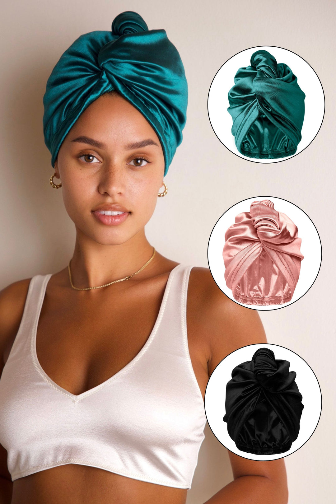 Velcro Satin Turban Headwrap Velcro Satin Hair Wrap Black Satin