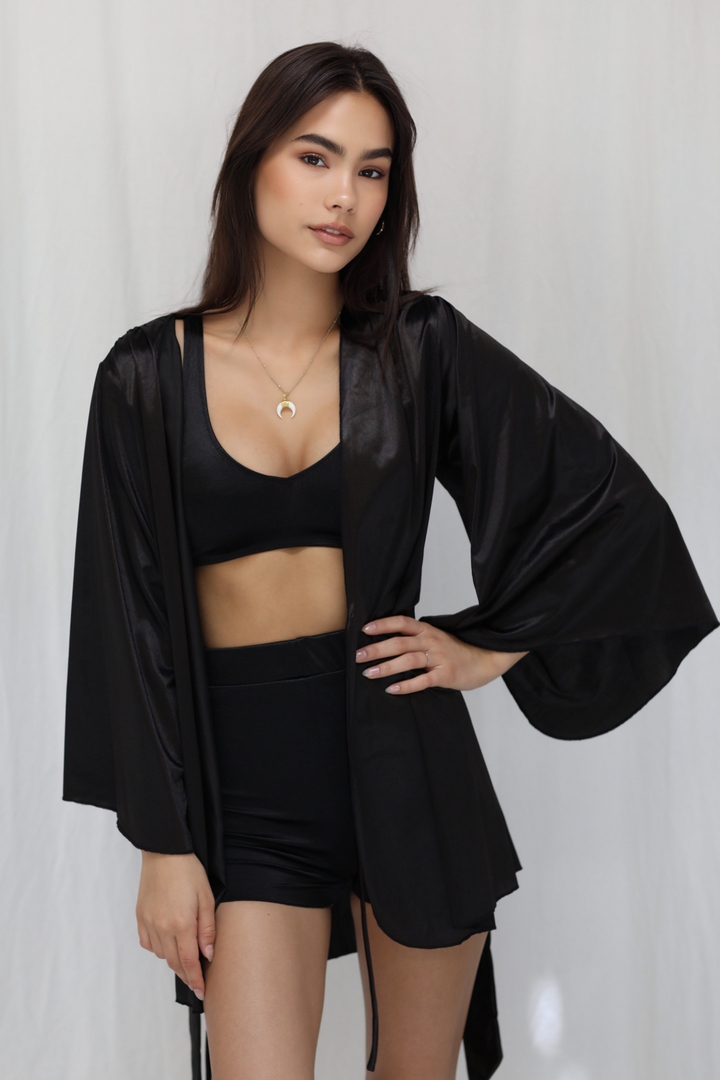 Luxe Satin Robe - Midnight Onyx - Muaves