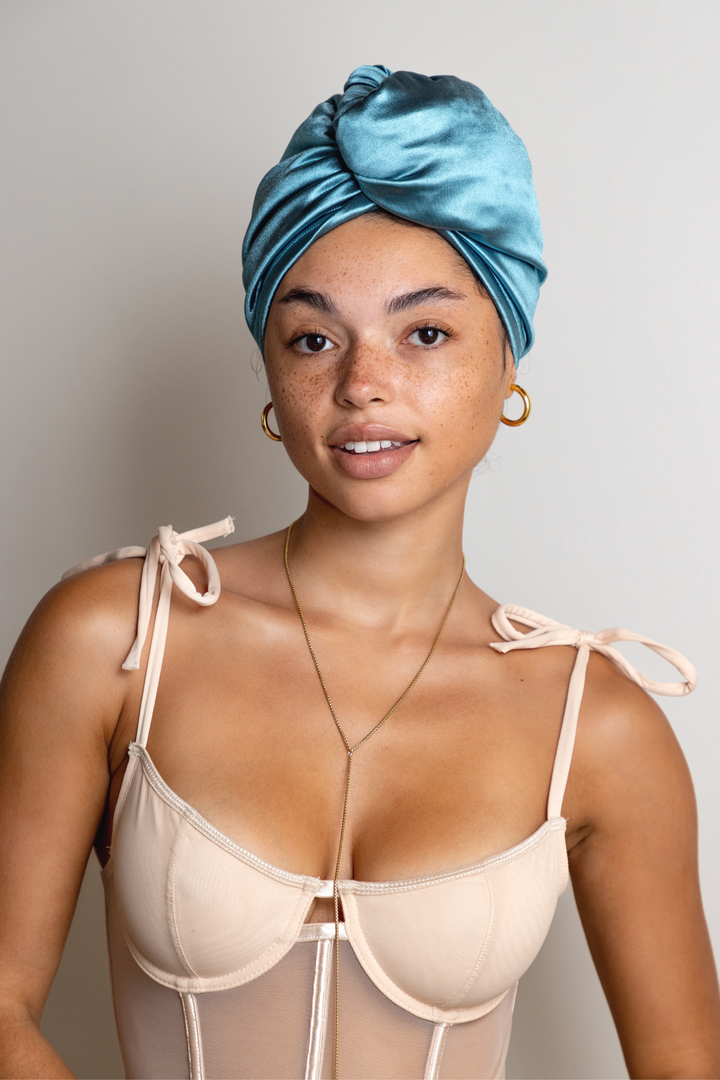 Aquamarine All Satin Hair Wrap - MUAVES