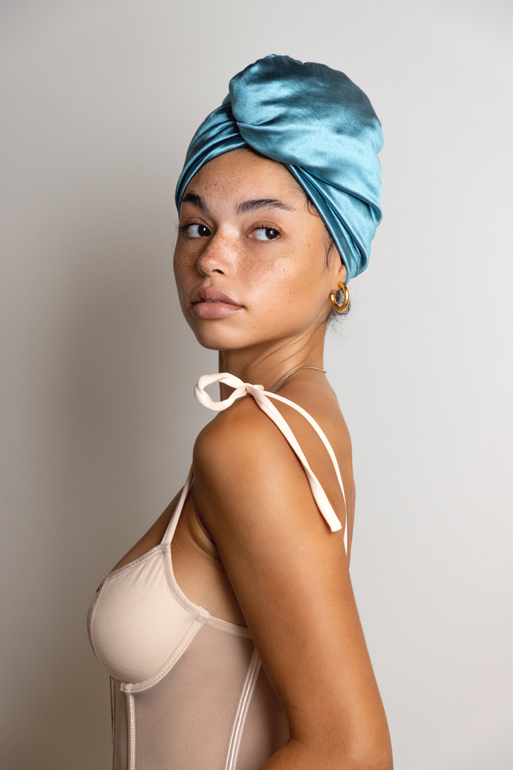 Aquamarine All Satin Hair Wrap - MUAVES