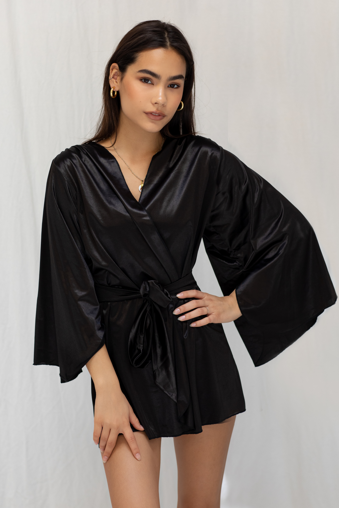 Luxe Satin Robe - Midnight Onyx - Muaves